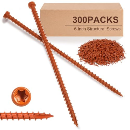 300 Pcs Truss Screws,6 Inch Structural Screws for Truss Rafter to Plate and Stud to Plate Connections,Clear Zinc (Orange Topcoat) - color: Orange Topcoat