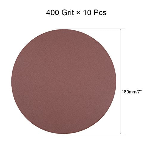 uxcell 10Pcs 7 Inch Hook and Loop Sanding Disc 400 Grits Flocking Sandpaper for Random Orbit Sander Brown - size: 400 Grit