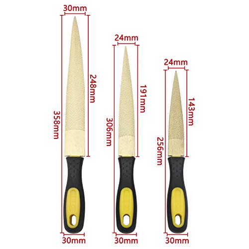 3Pcs Wood Rasps Set for Wood Carving - 6/8/10 Inch File Set, Carving Tools Woodworking Kit with Rubber Handle for DIY Carpentry