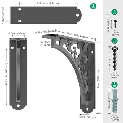 SELEWARE Heavy Duty Shelf Brackets 8" Decorative L Brackets, Classic B 2Pcs - style: Classic B-2 pack