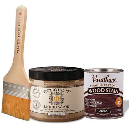 Retique It Liquid Wood - Pint Light Wood with Black Cherry Stain - Stainable Wood Fiber Paint - Put a fresh coat of wood on it (16oz LW, Black Cherry) - color: 40 Black Cherry, size: 16 Fl Oz (Pack of 1)