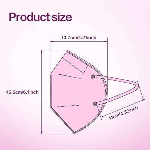 Miuphro 50 Pack Cup Dust Safety Disposable Masks, KN95 5-Layer Foldable Masks - color: Pink