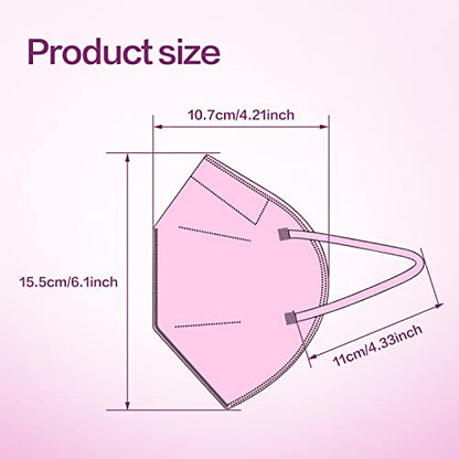 Miuphro 50 Pack Cup Dust Safety Disposable Masks, KN95 5-Layer Foldable Masks - color: Pink