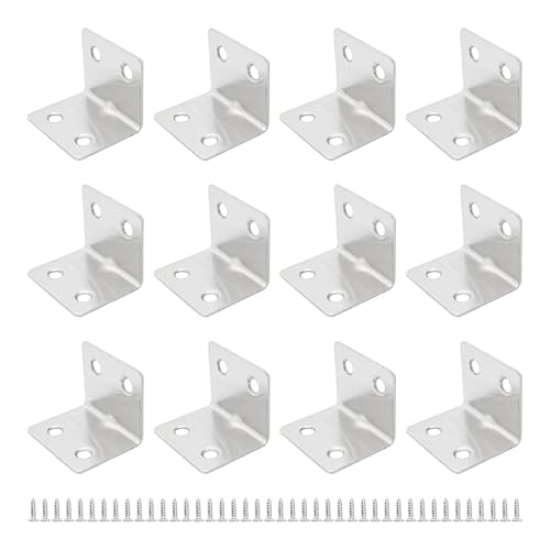 12PCS 38x30x30mm Stainless Steel Corner Braces, 90 Degree L-Shaped Support Brackets, 4 Holes Right Angle Shelf Brackets for Furniture, Cabinets, Shelves with Screws(Silver) - size: 4 Holes