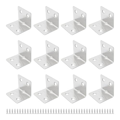 12PCS 38x30x30mm Stainless Steel Corner Braces, 90 Degree L-Shaped Support Brackets, 4 Holes Right Angle Shelf Brackets for Furniture, Cabinets, Shelves with Screws(Silver) - size: 4 Holes