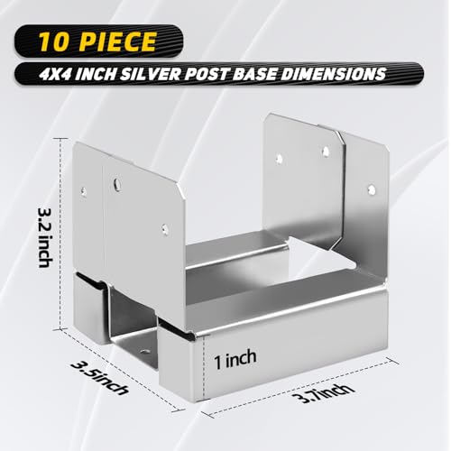 10Pcs 4x4 Post Base for Concrete Fence Iron Wooden Columns Silvery - size: Sliver