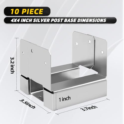 10Pcs 4x4 Post Base for Concrete Fence Iron Wooden Columns Silvery - size: Sliver