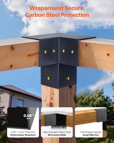 VEVOR Pergola Kit, 4x4 Inch Pointed-Roof Pergola Brackets for 3.5x3.5 in Lumbers in Actual Size, 3-Way / 4-Way Gazebo Bracket with Post Bases & Ridge Brackets for Outdoor Pergolas Gazebo Shed, 14 Pcs - size: 4PC 3Way+4PC 2Way+2PC Riddge +4PC Base 4*4 SET