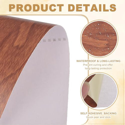 Wood Grain Repair Tape 4" x33', Self Adhesive Realistic Textured Repair Patch Peel and Stick Wood Tape with Scraper for Floor Door Window Furniture Table Red Brown