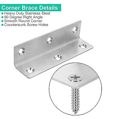 AKOLAFE 22PCS Stainless Steel Angle Brackets - 3.9'x1' Heavy Duty Corner Brace 90 Degree Internal L Brackets for Wood Joint Fastener