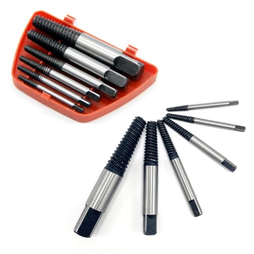6PCs Damaged Screw Extractor Kits, Chrome-vanadium Steel Stripped Screw Extractor Broken Bolt Extractors Kit, Easy Out Damaged Bolts Remover Tool