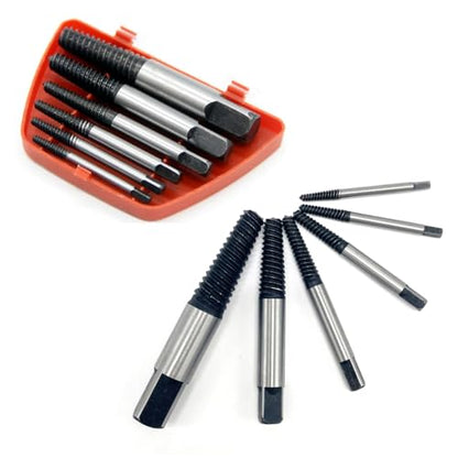 6PCs Damaged Screw Extractor Kits, Chrome-vanadium Steel Stripped Screw Extractor Broken Bolt Extractors Kit, Easy Out Damaged Bolts Remover Tool