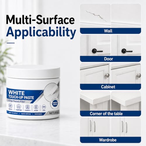 Compensai 2Pcs White Furniture Touch-Up Paste,Professional Wood Filler & Wall Repair Cream for Scratches for Furniture and Floor,Works on Tables,Cabinets & Wooden Floors