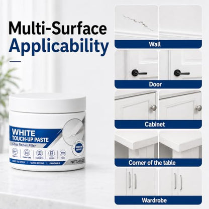 Compensai 2Pcs White Furniture Touch-Up Paste,Professional Wood Filler & Wall Repair Cream for Scratches for Furniture and Floor,Works on Tables,Cabinets & Wooden Floors
