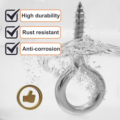 M6 10 Pcs 304 Stainless Steel Screws Eye,2.56 Inch Screw Self Tapping Eye,Load Bearing 200LB, Duty Eye Bolt for Wood Securing Cables Wire,Indoor & Outdoor Use (10, M6 2.56 Inch) - size: M6 2.56 Inch