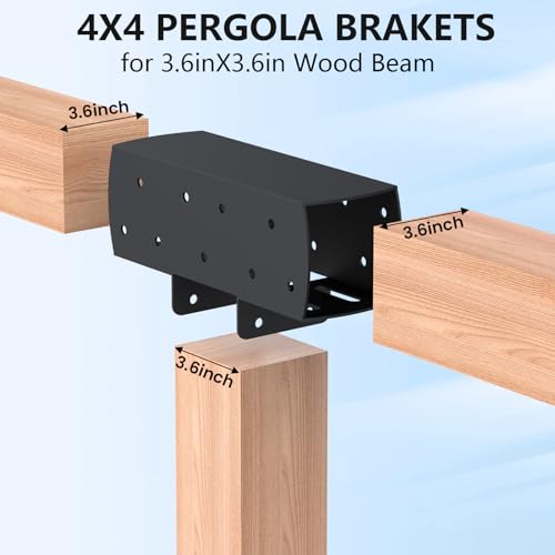 2 Pcs 4"x 4" 3-Way T-Shape Pergola Bracket Kit (Actual:3.6 "x3.6 ) - size: 3-Way T-Shape 4"x4" (Actual: 3.6"x3.6")-2 Pcs