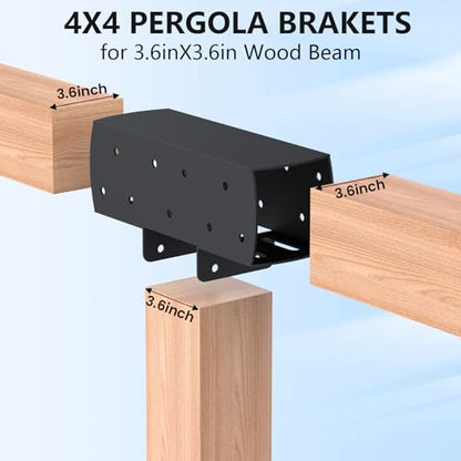 2 Pcs 4"x 4" 3-Way T-Shape Pergola Bracket Kit (Actual:3.6 "x3.6 ) - size: 3-Way T-Shape 4"x4" (Actual: 3.6"x3.6")-2 Pcs