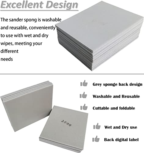 10 PCS 3000 Grit 4.5 x 5.5 Inch Sanding Sponge Set, Wet or Dry Hand Sanding Sponges Sheet, Flexible Soft Foam Sand Block for Drywall, Corner Contour, Metal Wood - style: 3000 Grit