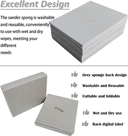 10 PCS 3000 Grit 4.5 x 5.5 Inch Sanding Sponge Set, Wet or Dry Hand Sanding Sponges Sheet, Flexible Soft Foam Sand Block for Drywall, Corner Contour, Metal Wood - style: 3000 Grit