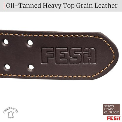 FESA Men's Leather Tool Belt - Handcrafted Top Grain Leather Tool Pouch Belt for Carpenters & Other Trade Professionals - color: Brown - 2" Wide - Xxl