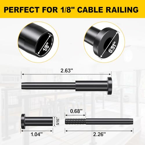 10 Pack 1/8" Invisible Cable Railing Kit,Stainless Swage Tensioner Black
