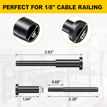 10 Pack 1/8" Invisible Cable Railing Kit,Stainless Swage Tensioner Black