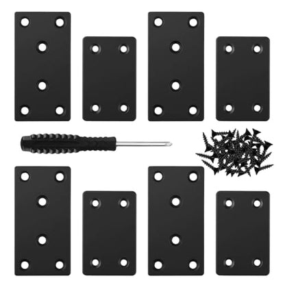 8Pcs Black Mending Plate - 3.15"x1.57" & 2.36"x1.5" Two Size, Stainless Steel Flat Metal Brackets Straight Metal Plate Wood Connector Brackets Fixing Brace Joining Plates for Furniture - size: 3.15"x1.57" & 2.36"x1.5"