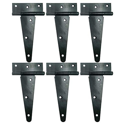 HLMOptimo Heavy Duty T Hinge Tee Hinge T Strap Hinge Shed Hinge Gate Hinge Barn Hinge Fence Hinge Door Hinge Wrought Rustproof All Size Black (6 pcs, 6 inch - size: 6 Inch, style: 6 pcs