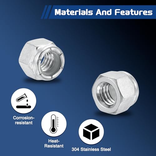 50Pcs 3/8"-16 Nylon Locking Hex Nuts 304 StainlessSteel Silver - color: Silver, size: 3/8"-16