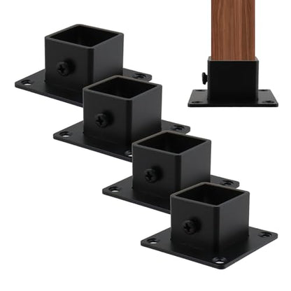 Wealrit 4 PCS Square Deck Post Base,1" Flange Anchor Fence Post Spike - style: 4 pcs 1" Black