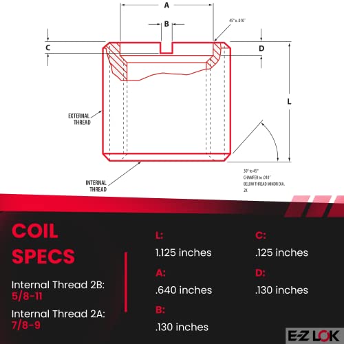 E-Z LOK Thread Insert, 0.625-11 Internal, 0.875-9 External, 5 ct