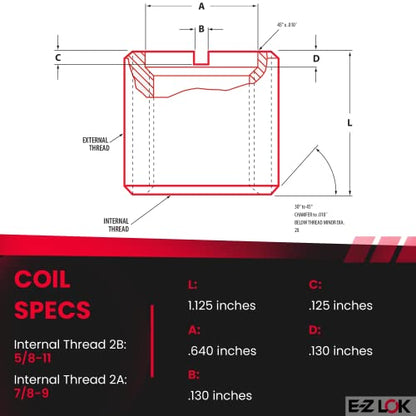 E-Z LOK Thread Insert, 0.625-11 Internal, 0.875-9 External, 5 ct