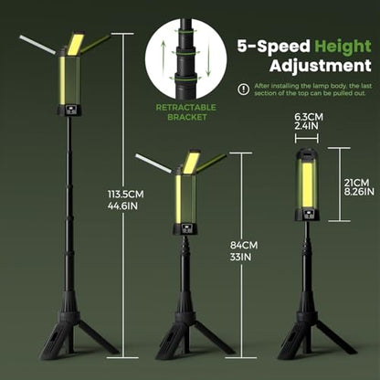 Rechargeable Work Light with Stand, Magnetic Base, Hook & Tripod (Middle) - color: Green Small Rechargeable Work Light with Stand