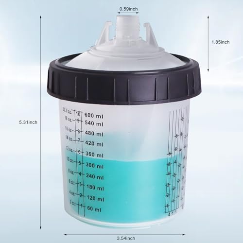 Disposable Paint Sprayer Gun Cup 20 Ounce(600ML) Kit with 50 Cups and Lids System, 1 Hard Cup with Retainer Ring, 10 Plugs and 1 Paint Stirrer for Automotive Commercial Coatings - size: 20 Ounce Kit-50PCS