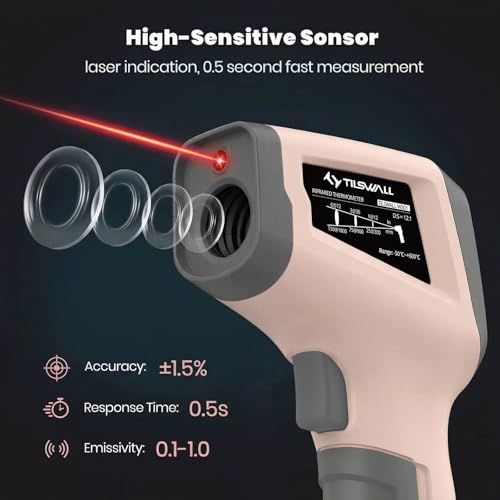 Tilswall Infrared Thermometer, Laser Temperature Gun -58°F~1112°F, Pink - color: pink