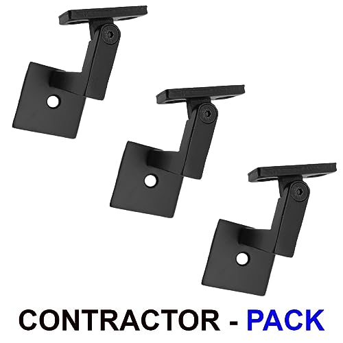 Modern Adjustable Heavy-Duty Brackets (3-Pack) Easy to Install Solid Bracket for Stair Railing - Real Satin Black NOT Matte or Flat Color