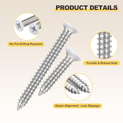 METALLIXITY 100Pcs #6x1/2 Countersunk Phillips Wood Screws SS304 - color: White Head, size: #6x1/2"