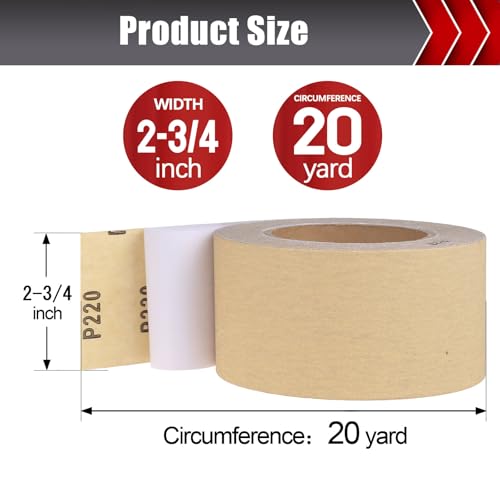BOSHCRAFT 220 Grit PSA Longboard Sandpaper, 2-3/4" x 20 Yds Self-Adhesive Sand Paper for Woodworking & Automotive Air File Sander - size: 220 grit