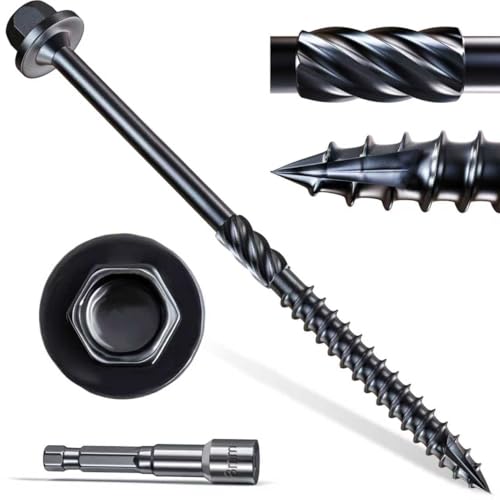 #14 x 2 Wood Structural Screws 50 Pcs, Exterior Hex-Head Lag Screws, Black Heavy Duty Construction Timber Log Landscaping Wood Screws, Hex Socket Included - size: #14 x 2"