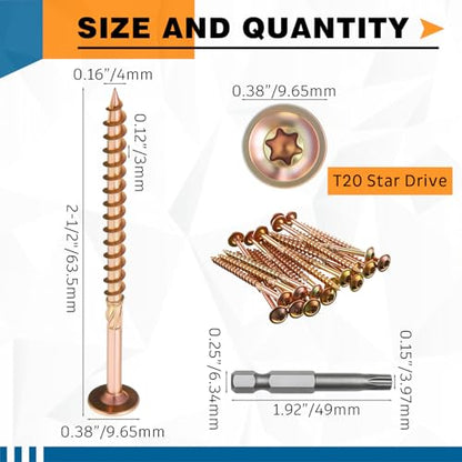 MorningRo 1500 Pcs #8 x 2-1/2" Cabinet Screws, Wood Screws for Furniture - size: #8 x 2-1/2"-Standard