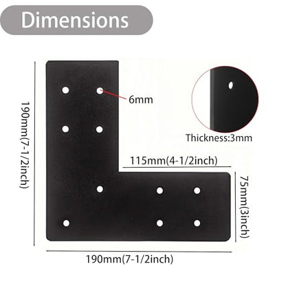 4pcs Heavy Duty Flat L Shape Flat Post Brackets, 7.5x7.5' Black, Steel, Wall Mount, Knee Braces, Decorative Shelf Brackets - color: Flat
