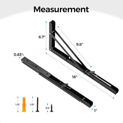 Matte Black Folding Shelf Brackets, 16 Inch, 2 Pack - size: 16 Inch
