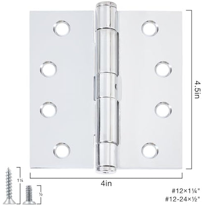 TDCHINGES Commercial Door Hinges 4"x4.5 Inch Polished Chrome Heavy Duty NPR - color: Polished Chrome, size: 2 Pack