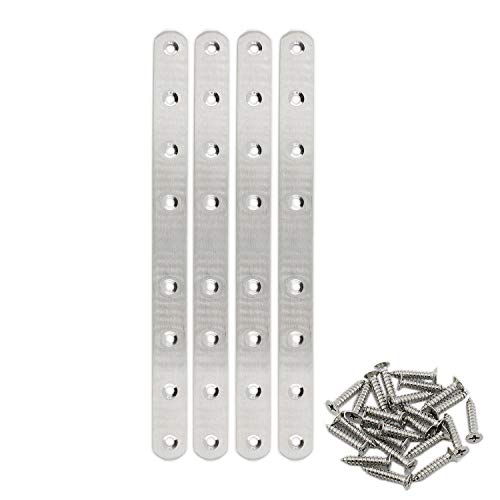 4 Pack Flat Mending Plate for Wood,ULIFESTAR Stainless Steel Straight Brackets 250mm / 10" Length 8 Screw Hole Flat Repair Fixing Wood Brace Joining Plates Connector with Fixing Screws - size: ['250x20x3mm']