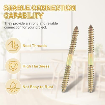 MECCANIXITY 20 Pcs Double Ended Screws, M8 x 90 mm Carbon Steel Hanger Bolts, Self-Tapping Wood Dowel Screws for Wood Joint Furniture, Color Zinc - size: M8 x 90 mm