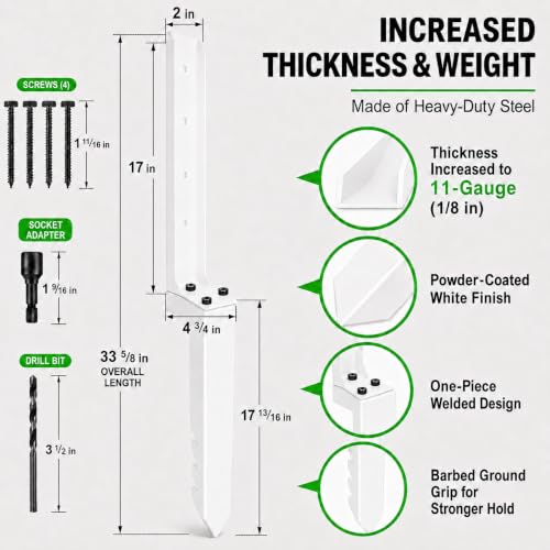 Upgraded Heavy Duty Fence Post Repair Kit Thickened Steel Anchor Stakes - color: White