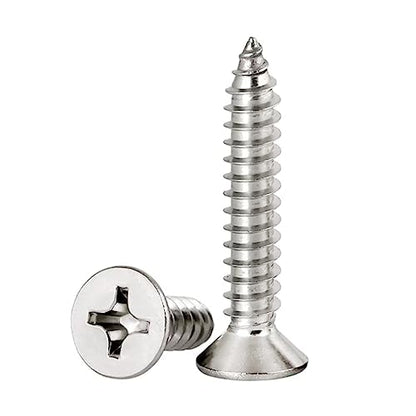 #6 x 1-1/4" Flat Head Sheet Metal Screws Phillips Drive Wood Screws, 304 Stainless Steel 18-8, Pack of 100 - color: Silver, size: #6 x 1-1/4"