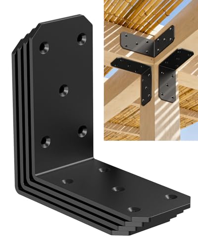 Heavy Duty L Brackets, 5x5 Inch, 300 LBS, Black, 4 Pack - color: Black-4PCS