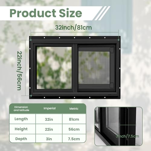 Vinyl Basement Window, Bathroom Sliding Window 32" x 22" Black - size: 32x22 IN