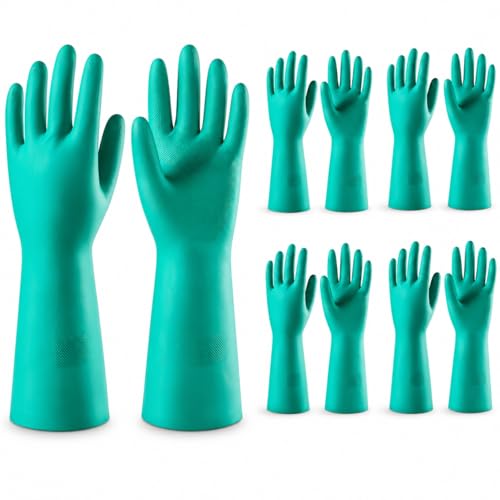 15 Mil Chemical Resistant Nitrile Gloves, Latex free Durable Cleaning Gloves, Resist Acid, Alkali, Solvent and Oil - color: 5 Pair-green, size: Medium